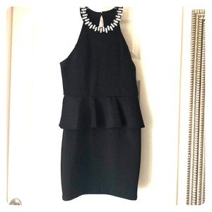 Bisou Bisou Rhinestone Collar Black Peplum dress